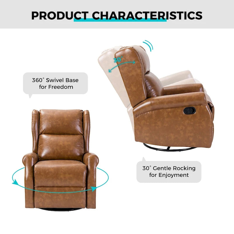 Fauteuil inclinable pivotant en similicuir Baksoho pour chambre d'enfant avec base en métal, ensemble de 2 par HULALA HOME