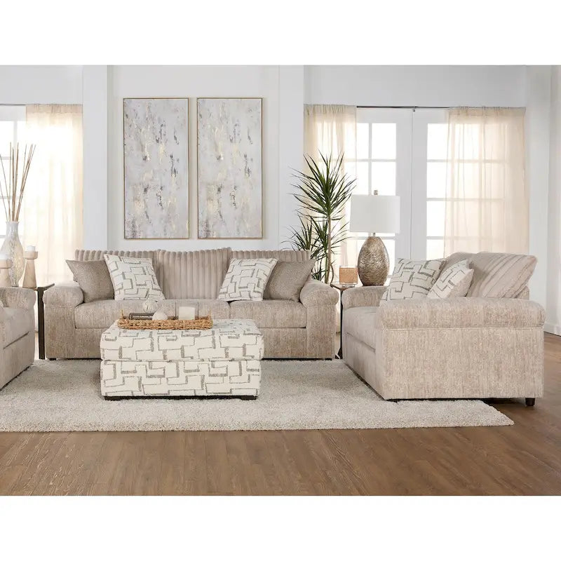 Ensemble canapé, causeuse et pouf en velours côtelé Nason Wide Wale de Roundhill Furniture