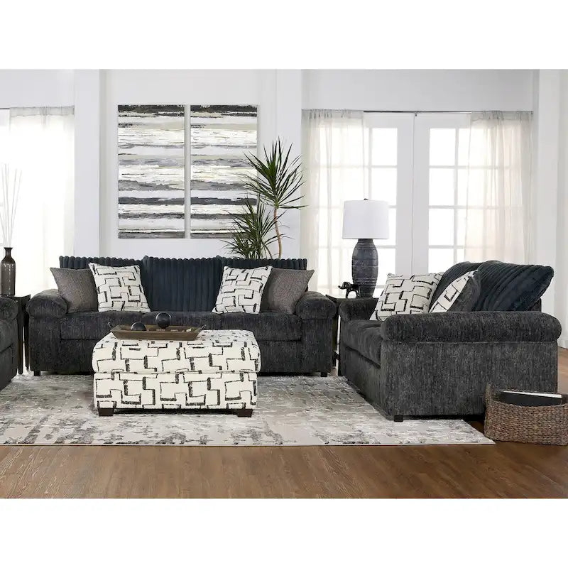 Ensemble canapé, causeuse et pouf en velours côtelé Nason Wide Wale de Roundhill Furniture