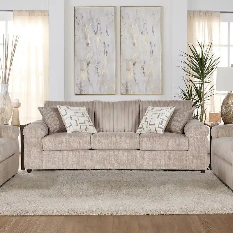 Ensemble canapé, causeuse et pouf en velours côtelé Nason Wide Wale de Roundhill Furniture