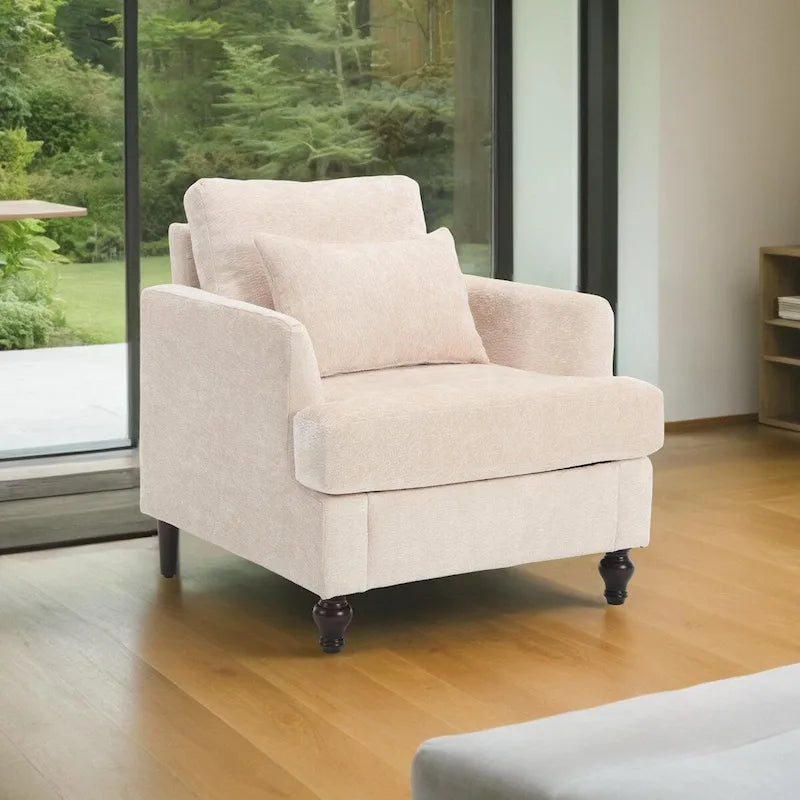 Fauteuil individuel en chenille, Fauteuil d'appoint rembourré avec coussin moelleux, Fauteuil de lecture moderne du milieu du siècle