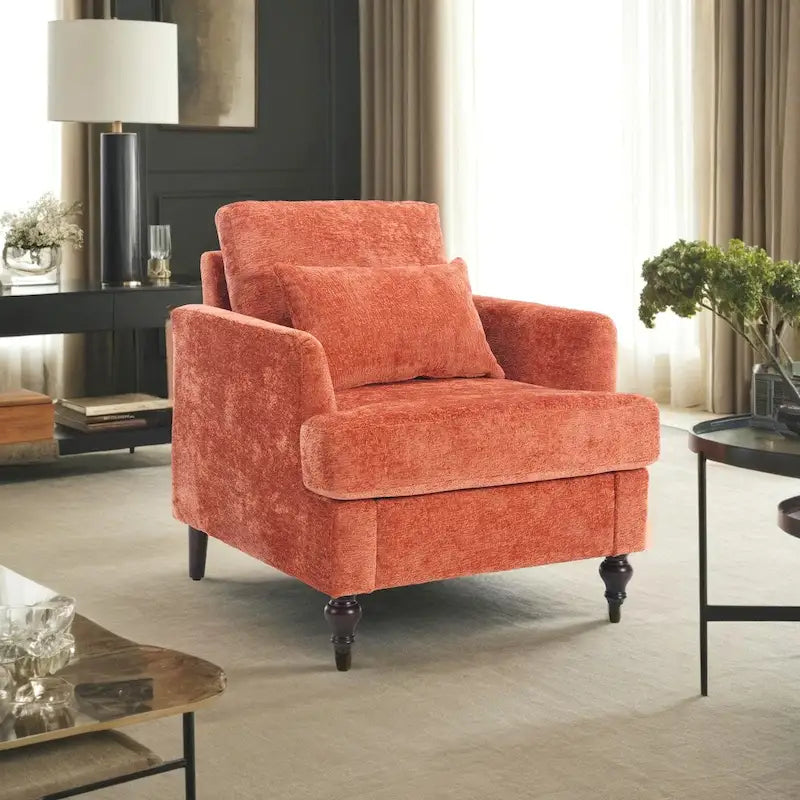 Fauteuil individuel en chenille, Fauteuil d'appoint rembourré avec coussin moelleux, Fauteuil de lecture moderne du milieu du siècle