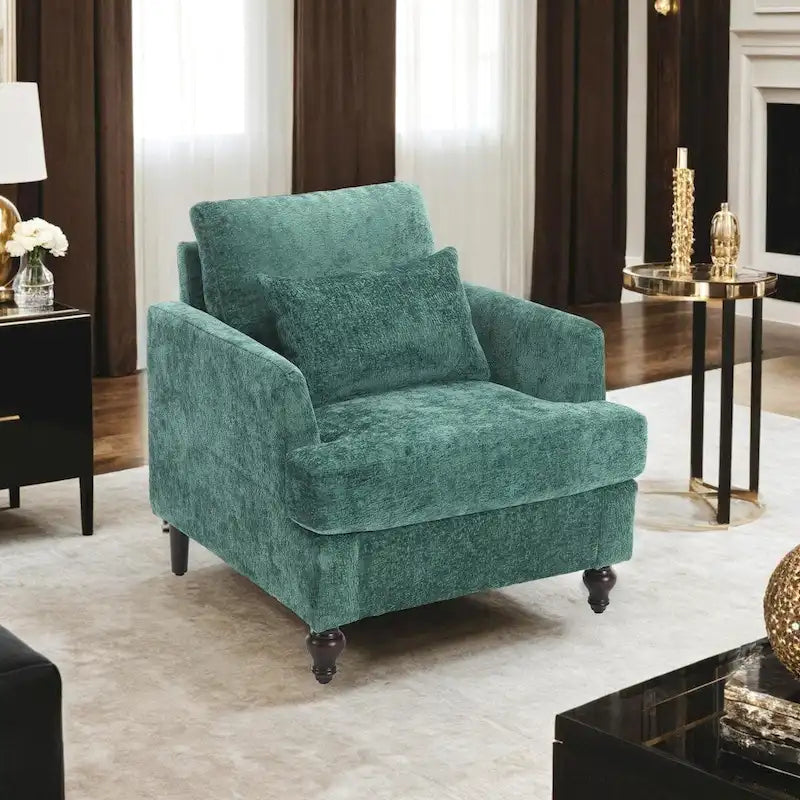 Fauteuil individuel en chenille, Fauteuil d'appoint rembourré avec coussin moelleux, Fauteuil de lecture moderne du milieu du siècle