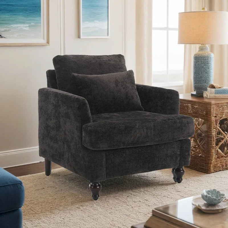 Fauteuil individuel en chenille, Fauteuil d'appoint rembourré avec coussin moelleux, Fauteuil de lecture moderne du milieu du siècle