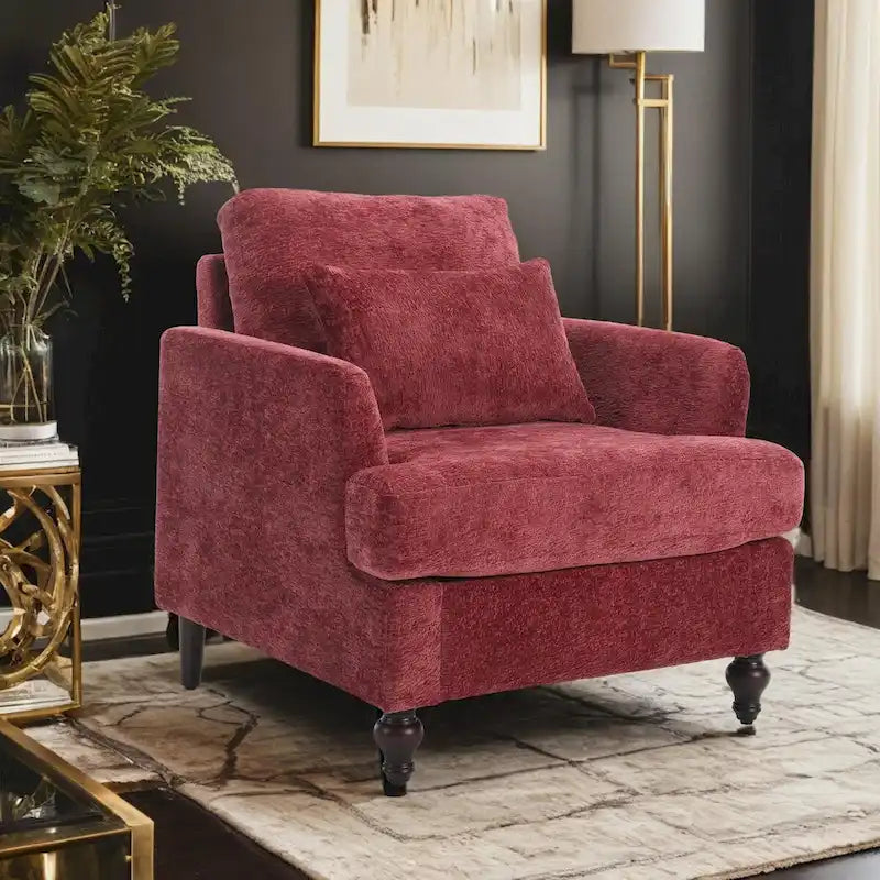 Fauteuil individuel en chenille, Fauteuil d'appoint rembourré avec coussin moelleux, Fauteuil de lecture moderne du milieu du siècle
