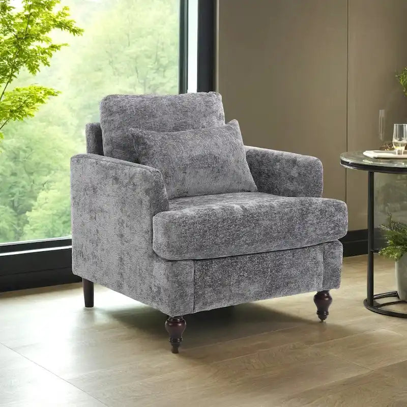 Fauteuil individuel en chenille, Fauteuil d'appoint rembourré avec coussin moelleux, Fauteuil de lecture moderne du milieu du siècle