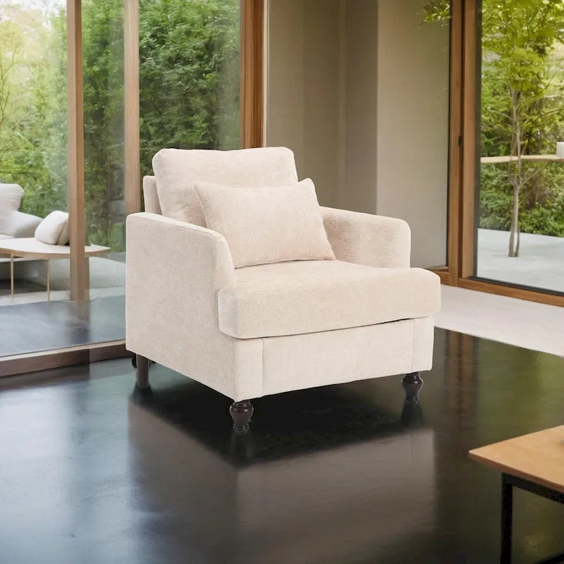 Fauteuil individuel en chenille, Fauteuil d'appoint rembourré avec coussin moelleux, Fauteuil de lecture moderne du milieu du siècle