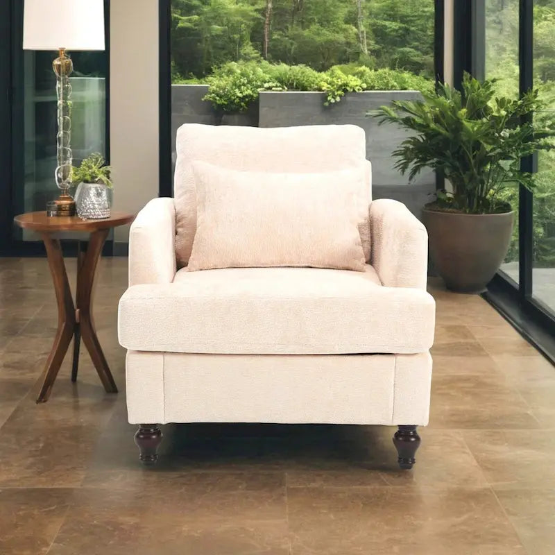 Fauteuil individuel en chenille, Fauteuil d'appoint rembourré avec coussin moelleux, Fauteuil de lecture moderne du milieu du siècle