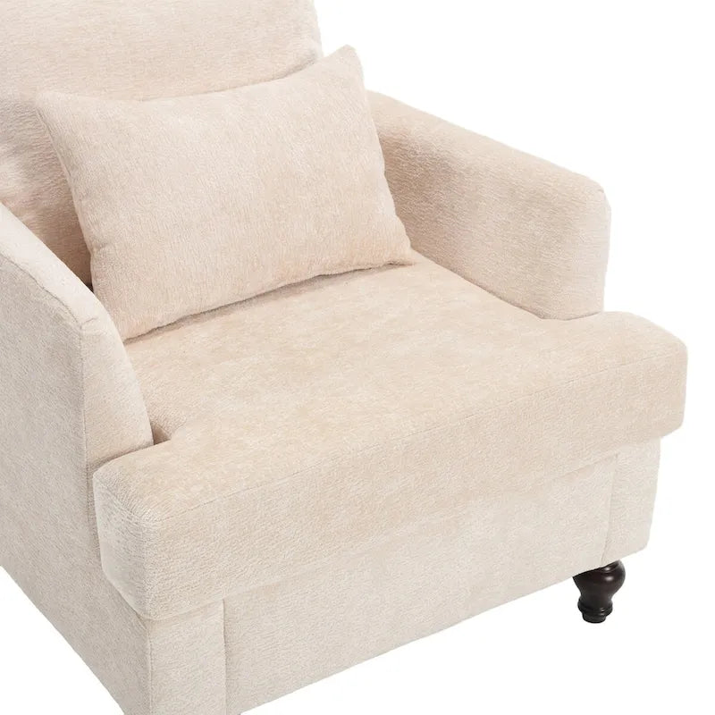 Fauteuil individuel en chenille, Fauteuil d'appoint rembourré avec coussin moelleux, Fauteuil de lecture moderne du milieu du siècle