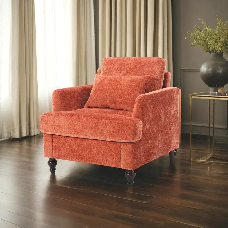 Fauteuil individuel en chenille, Fauteuil d'appoint rembourré avec coussin moelleux, Fauteuil de lecture moderne du milieu du siècle