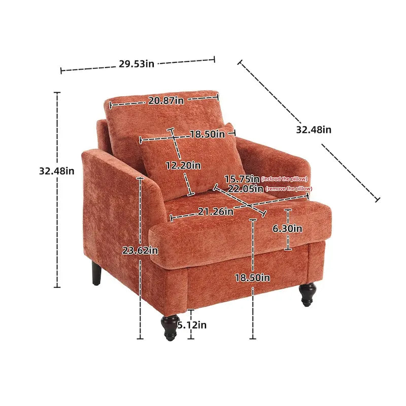 Fauteuil individuel en chenille, Fauteuil d'appoint rembourré avec coussin moelleux, Fauteuil de lecture moderne du milieu du siècle