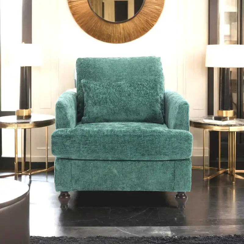 Fauteuil individuel en chenille, Fauteuil d'appoint rembourré avec coussin moelleux, Fauteuil de lecture moderne du milieu du siècle