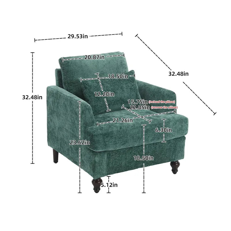 Fauteuil individuel en chenille, Fauteuil d'appoint rembourré avec coussin moelleux, Fauteuil de lecture moderne du milieu du siècle