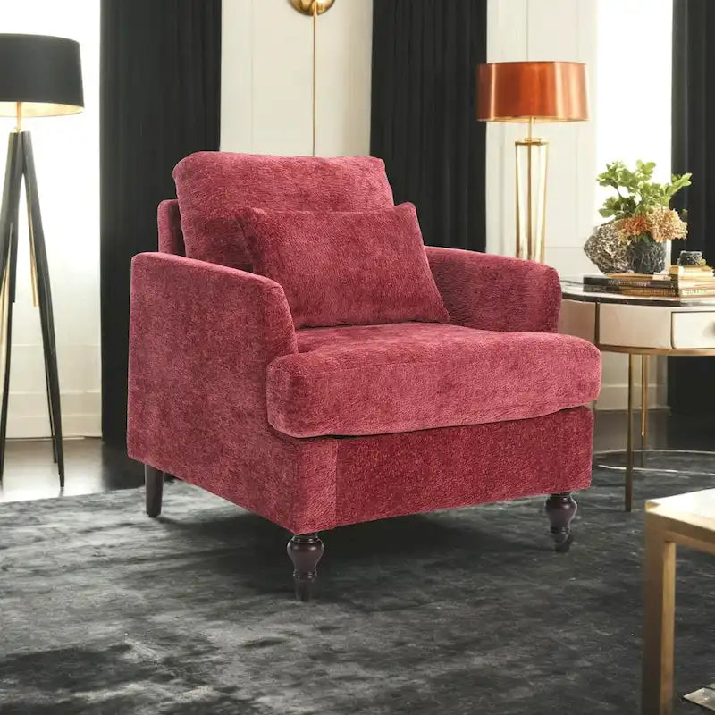 Fauteuil individuel en chenille, Fauteuil d'appoint rembourré avec coussin moelleux, Fauteuil de lecture moderne du milieu du siècle