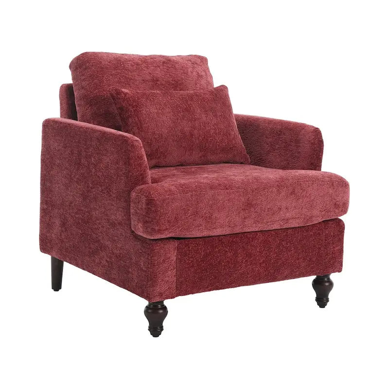 Fauteuil individuel en chenille, Fauteuil d'appoint rembourré avec coussin moelleux, Fauteuil de lecture moderne du milieu du siècle