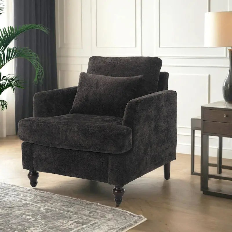 Fauteuil individuel en chenille, Fauteuil d'appoint rembourré avec coussin moelleux, Fauteuil de lecture moderne du milieu du siècle