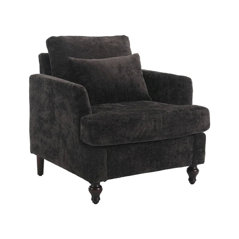 Fauteuil individuel en chenille, Fauteuil d'appoint rembourré avec coussin moelleux, Fauteuil de lecture moderne du milieu du siècle