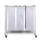 Centre de lessive à 3 sacs, Tablettes en stratifié lisse, Cadre en acier robuste, Barre de suspension, Options de pieds à roulettes et fixes