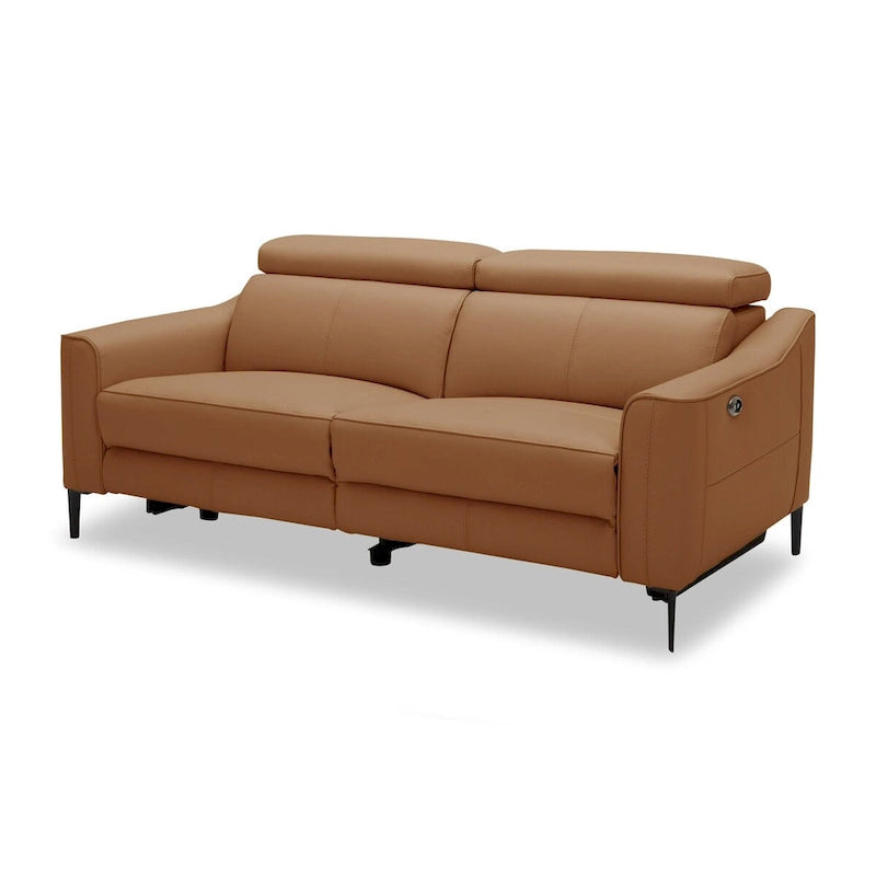 Canapé moderne en cuir couleur camel avec 2 sièges inclinables