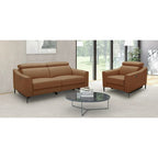Canapé moderne en cuir couleur camel avec 2 sièges inclinables