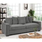Canapé de salon de luxe avec 5 coussins décoratifs complémentaires, revêtement en velours côtelé doux, design épuré, grande taille