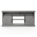 Meuble TV coulissant gris 68 po avec compartiment de rangement ouvert