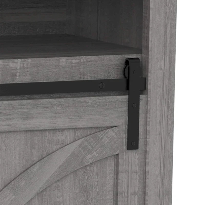 Meuble TV coulissant gris 68 po avec compartiment de rangement ouvert