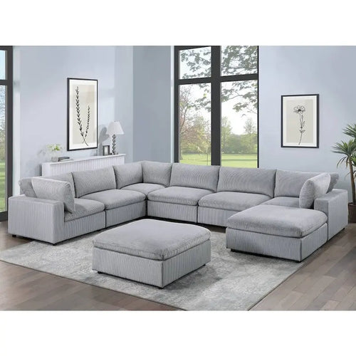 Canapé sectionnel modulaire 8 pièces en velours côtelé avec ottoman