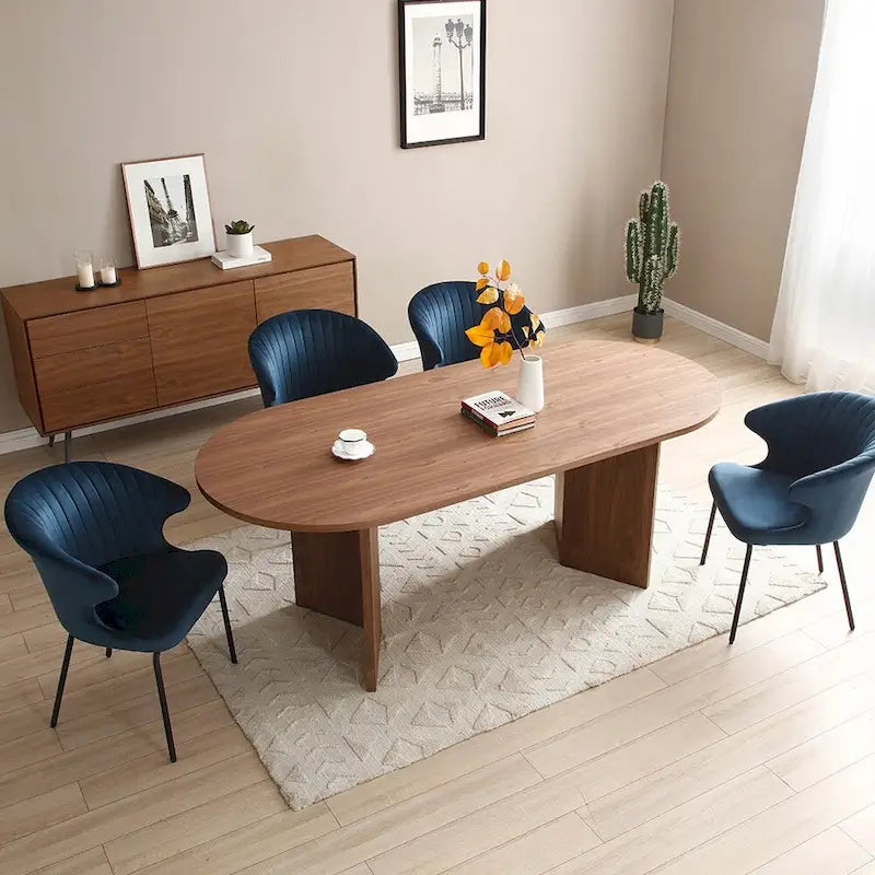 Table à manger ovale en bois de noyer de 198 cm pour salle à manger