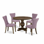 East West Furniture Ensemble Table de Salle à Manger - une Table de Cuisine et des Chaises de Salle à Manger en Tissu Lin Dahlia, Jacobean Vieilli (Options de Pièces)