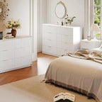 COZONY Commode cannelée à 8/9 tiroirs - Grand meuble de rangement en bois avec poignées métalliques et dispositif anti-basculement pour chambre à coucher, salon, couloir
