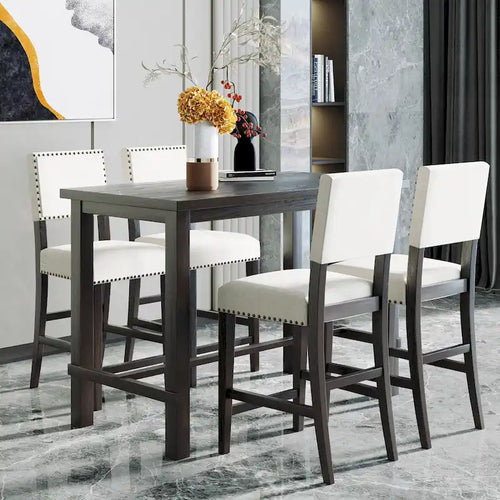 Ensemble de salle à manger de 5 pièces hauteur comptoir avec table et 4 chaises