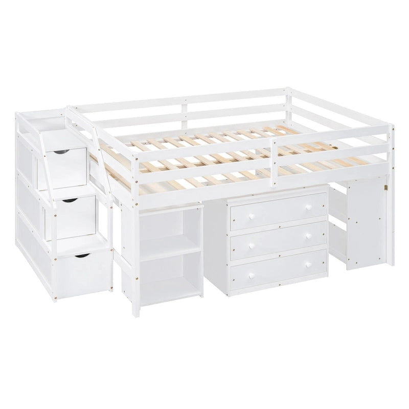 Lit mezzanine pleine grandeur avec bureau rétractable et 3 tiroirs