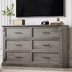 COZONY 47 Commode de ferme à 6 tiroirs, double commode rustique en bois avec poignées en métal pour chambre, salon et rangement de couloir