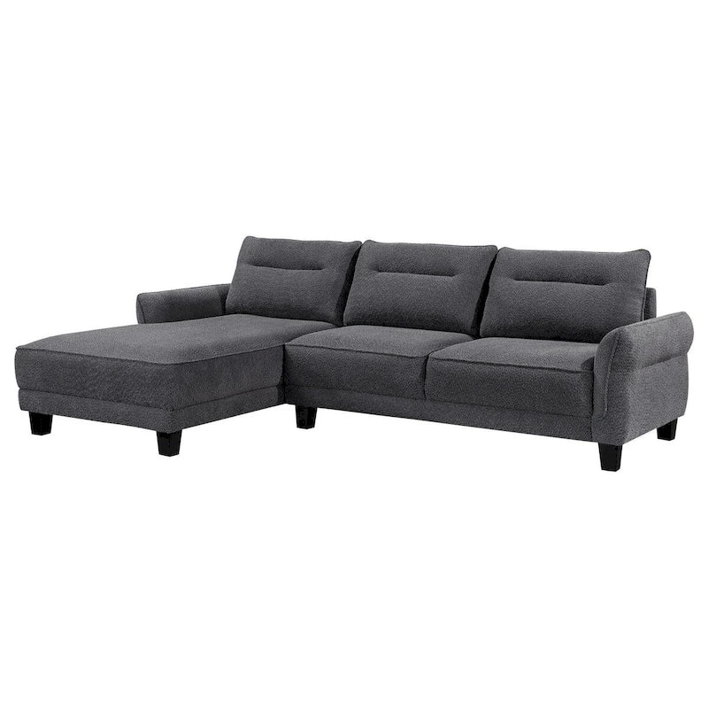 Canapé sectionnel 2 places Cyra 110 pouces, méridienne, tissu gris, passepoil