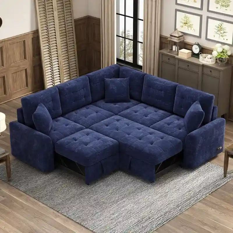 Canapé-lit d'angle de 82,6 po avec roues et ports USB