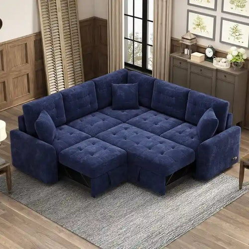 Canapé-lit d'angle de 82,6 po avec roues et ports USB