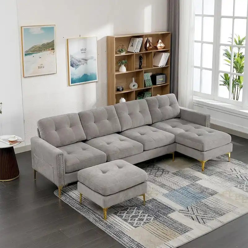 Canapé sectionnel convertible en L, canapé sectionnel de salon avec ottoman mobile pour salon, appartement, bureau