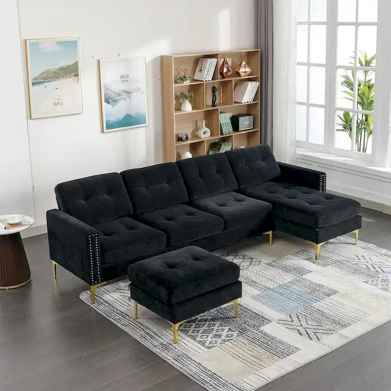 Canapé sectionnel convertible en L, canapé sectionnel de salon avec ottoman mobile pour salon, appartement, bureau