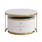 2 tables basses gigognes rondes blanches avec tiroirs