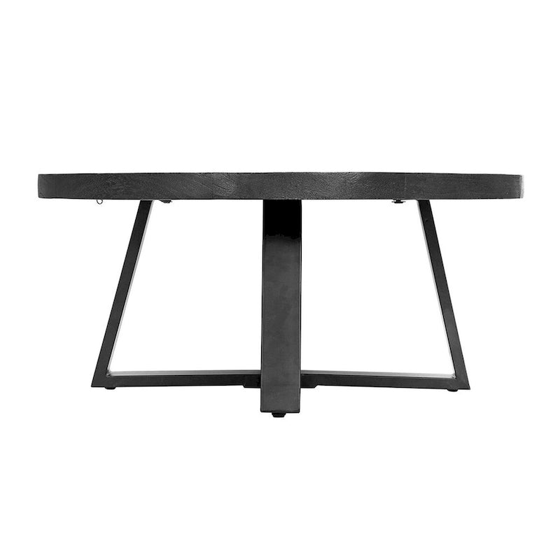 Table basse ronde de 39 pouces, design à pieds croisés, bois d'acacia noir, fer