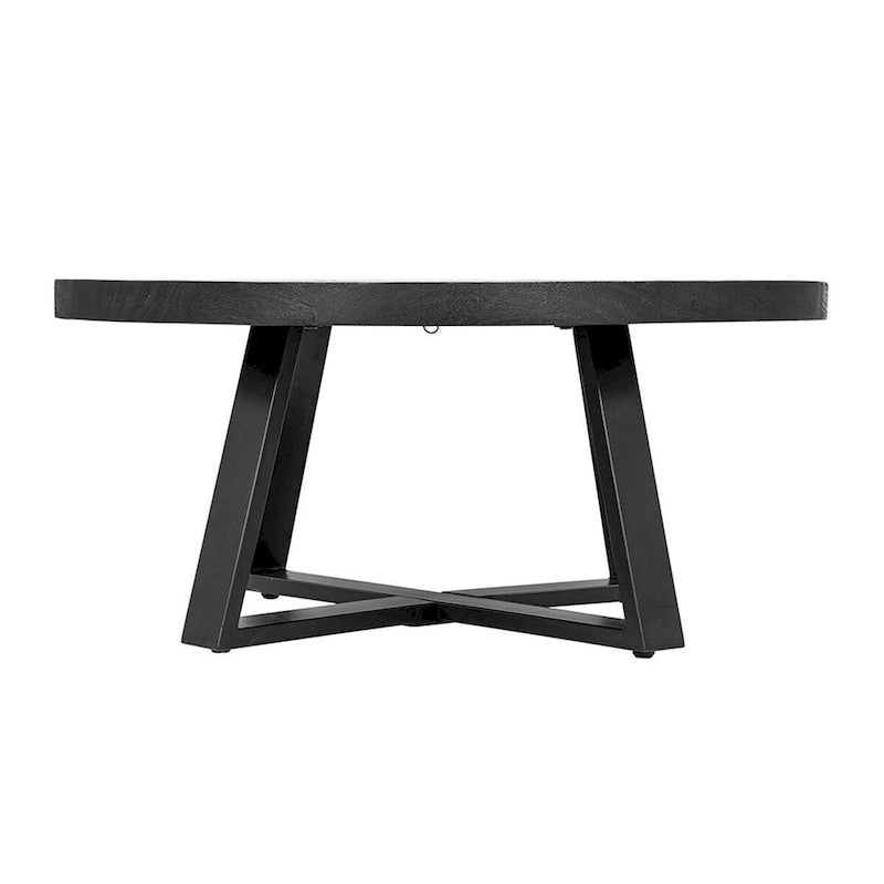 Table basse ronde de 39 pouces, design à pieds croisés, bois d'acacia noir, fer