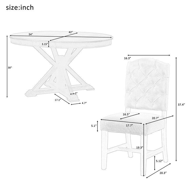 Ensemble table de salle à manger style rétro fonctionnel avec table extensible et 4 chaises rembourrées pour salle à manger et salon
