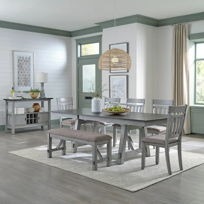 Ensemble de salle à manger Newport gris fumé 6 pièces avec table tréteau