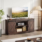 Meuble TV de style rustique pour téléviseurs jusqu'à 65 pouces, meuble de rangement avec portes coulissantes de grange, placards de rangement en bois et étagère réglable