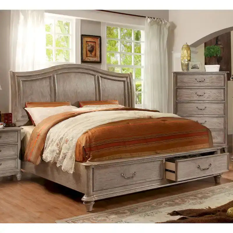 Lit plateforme Wury gris rustique en bois massif à 2 tiroirs par Furniture of America