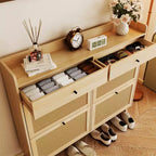Meuble de rangement pour chaussures en rotin, table d'entrée de style ferme avec 4 tiroirs basculants et 2 tiroirs, organiseur de chaussures en bois pour entrée, couloir