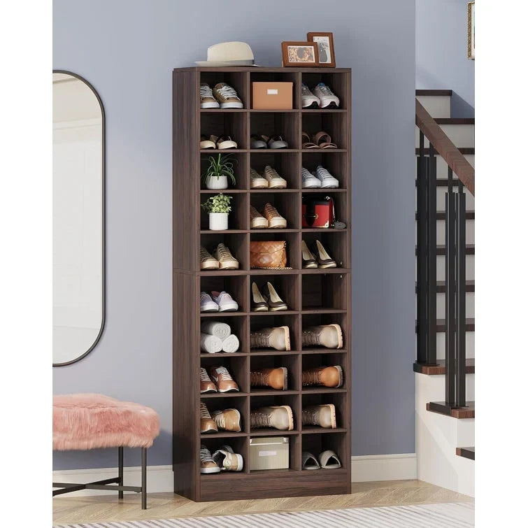 Meuble à chaussures haut 30 paires, étagère de rangement à chaussures en bois blanc 10 niveaux pour placard, entrée - 10 niveaux