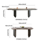 Ensemble de salle à manger extensible moderne et minimaliste 9 pièces 94.48 avec plateau en pierre frittée et double piédestal, avec 8 chaises en tissu