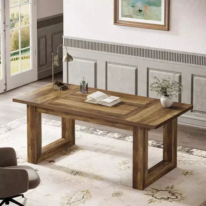 Lantine Bureau d'ordinateur de direction de 160 cm, Table d'écriture industrielle avec base en bois massif pour bureau à domicile